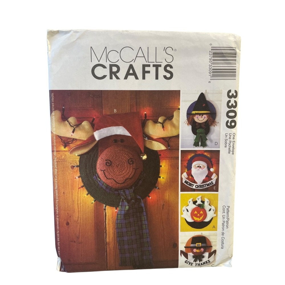 McCALL'S 3309 Holiday Straw Hat Wreaths Craft Pattern